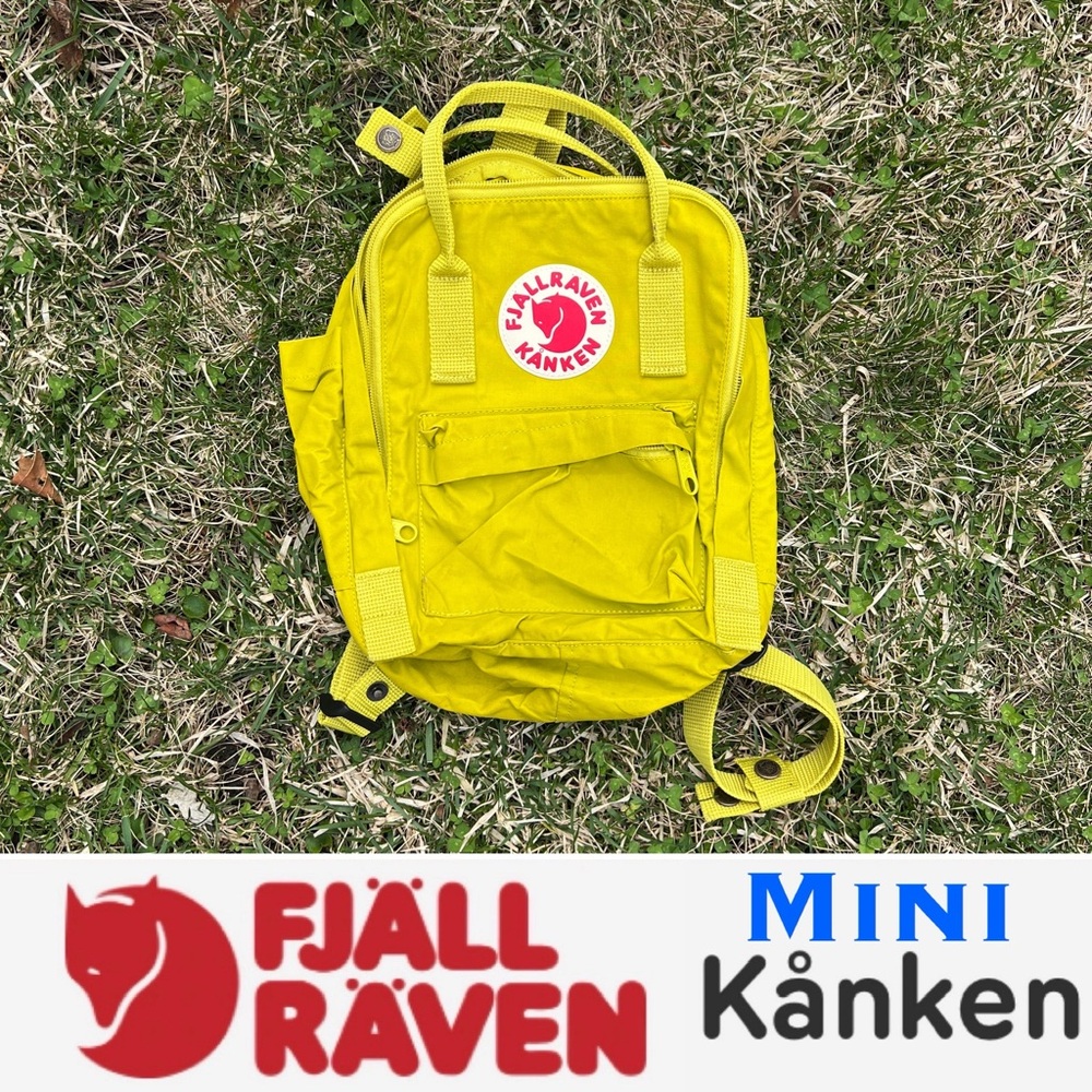 🇸🇪Mini Kånken - Birch Green/Lime Yellow / 7L - Good Used Condition | Fjällräven